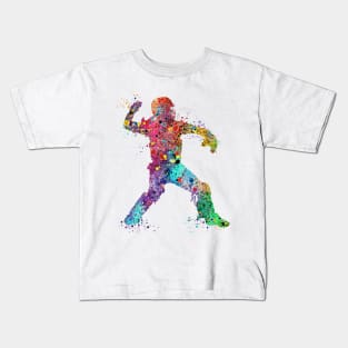 Baseball Girl Catcher Softball Player Watercolor Silhouette Kids T-Shirt